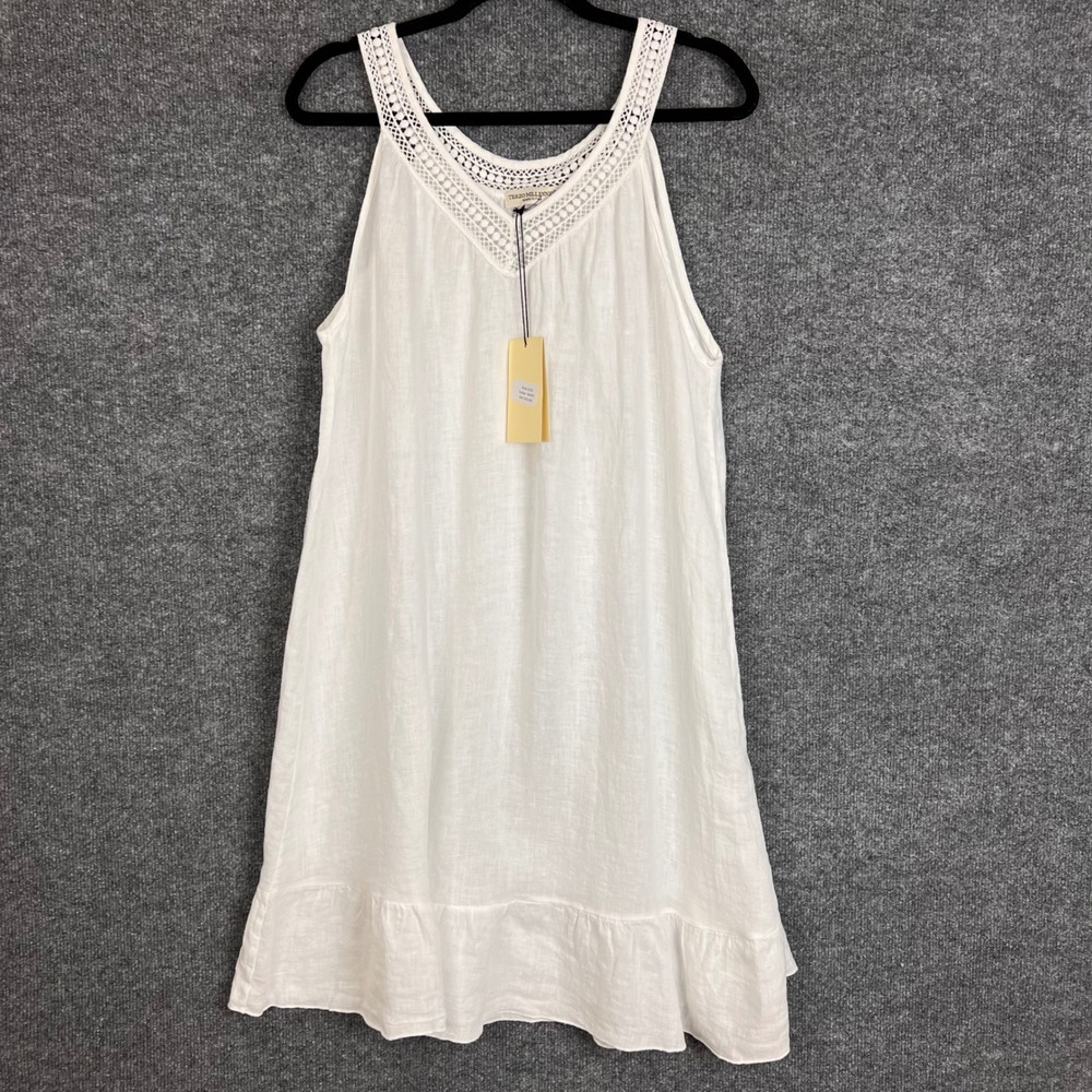 NEW Terzo Millennio Linen Dress Womens L White Crochet Trim Ruffle Hem Italy